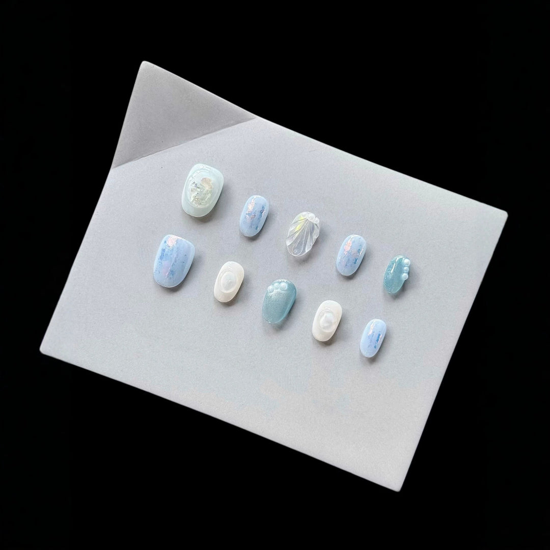 Artistic 3D Shell-Themed Press-On Nail Art Set