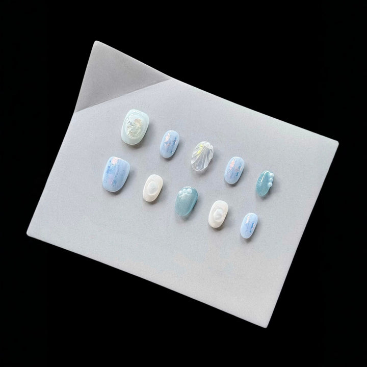 Artistic 3D Shell-Themed Press-On Nail Art Set