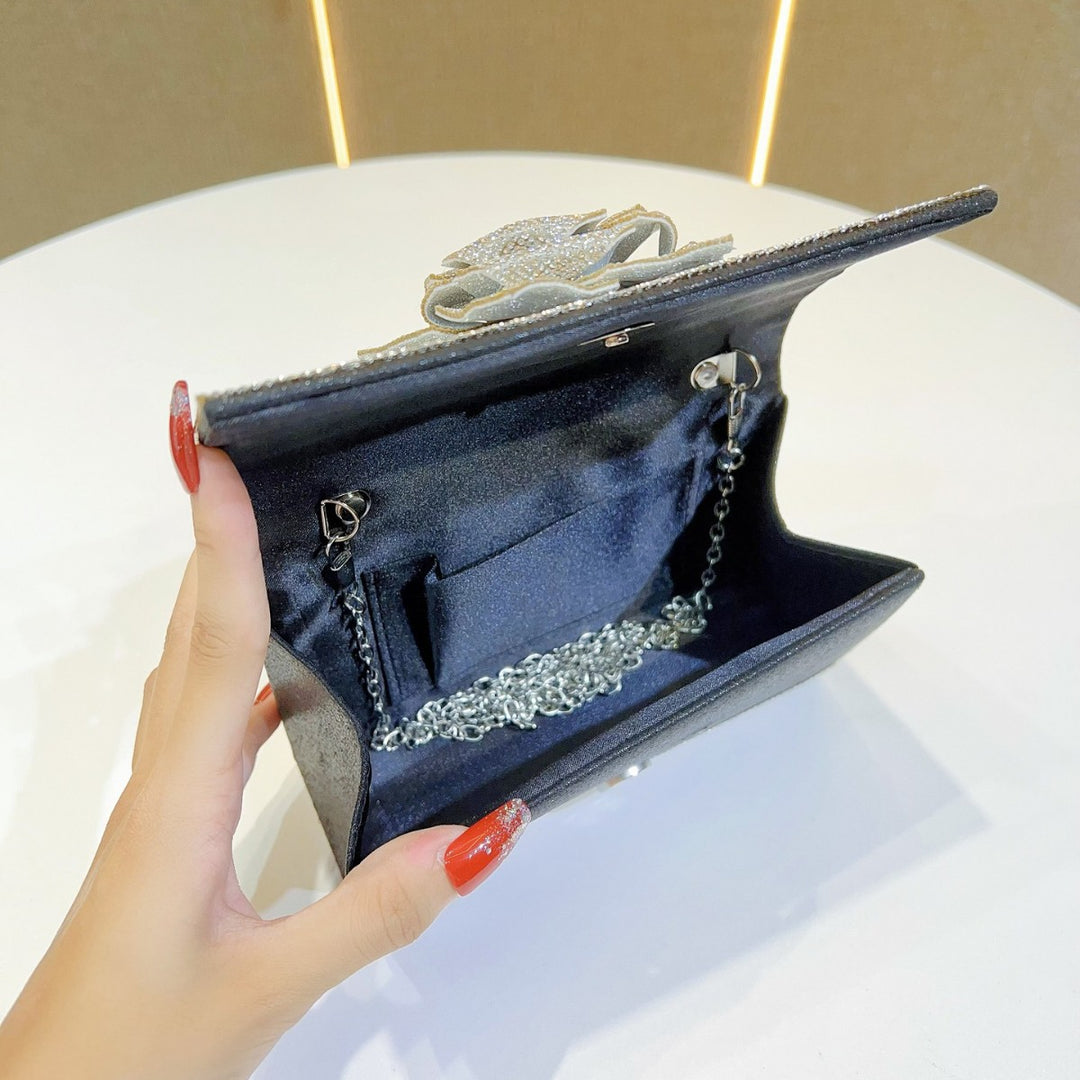 Rhinestone-Embellished Floral Clutch