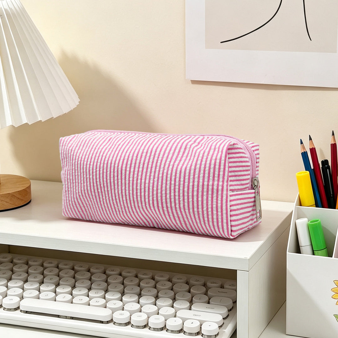 Striped Zippered Pencil Case Bag Kalsten