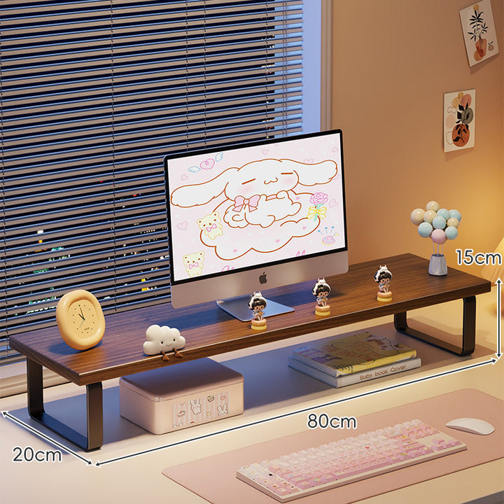 Elevated Monitor Riser Stand with Wood-Effect Top Metal Frame and Under-Shelf Storage