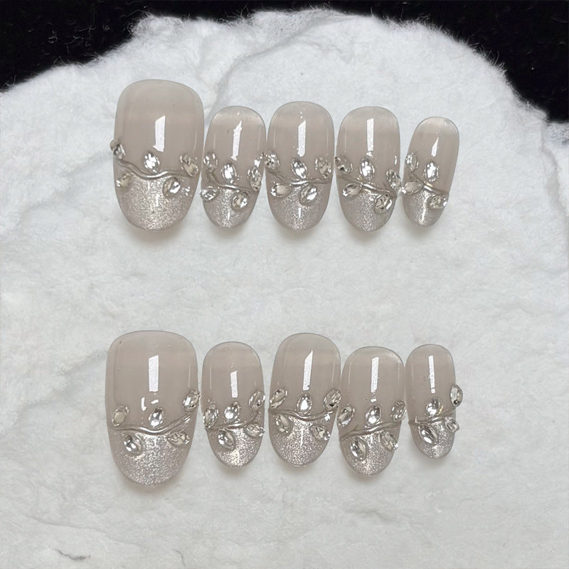 Elegant Press-On Nail Set with Decorative Rhinestone Accents Kalsten
