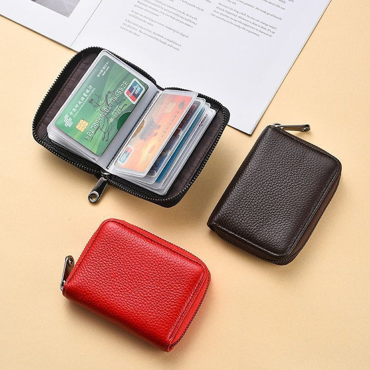 Compact Zippered Leather Wallet