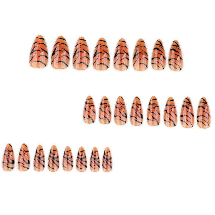 Artful stiletto nails with creative tiger stripe design Kalsten