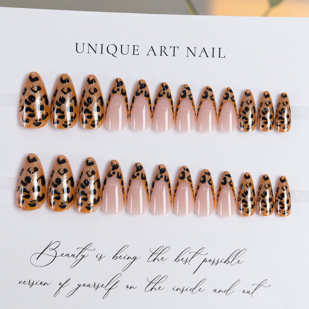 Artistic Stiletto Press-On Nails with Leopard Design