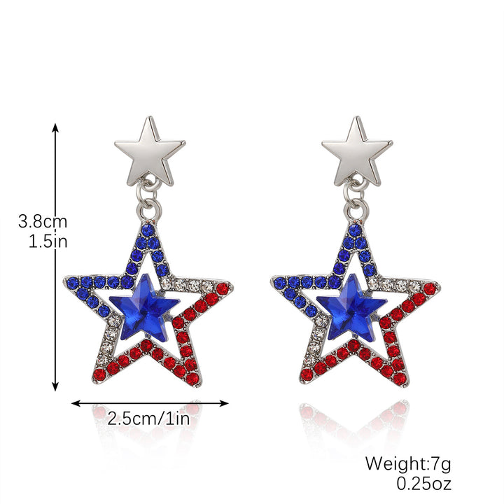 Ladies nan glittering star drop earrings with faceted central stone and rhinestone accents, nickel-free Kalsten