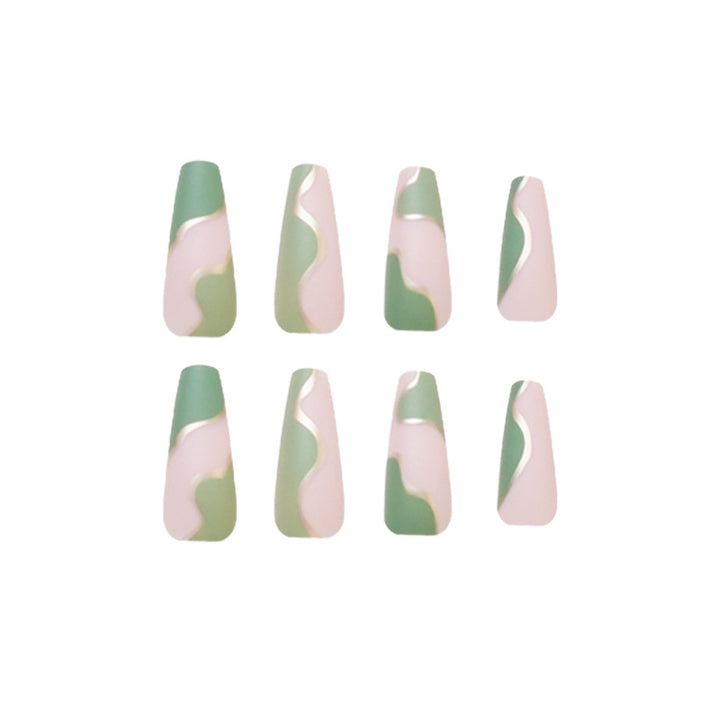 Artful Gel Nails with Elegant Wave Design and Gold Accents Kalsten