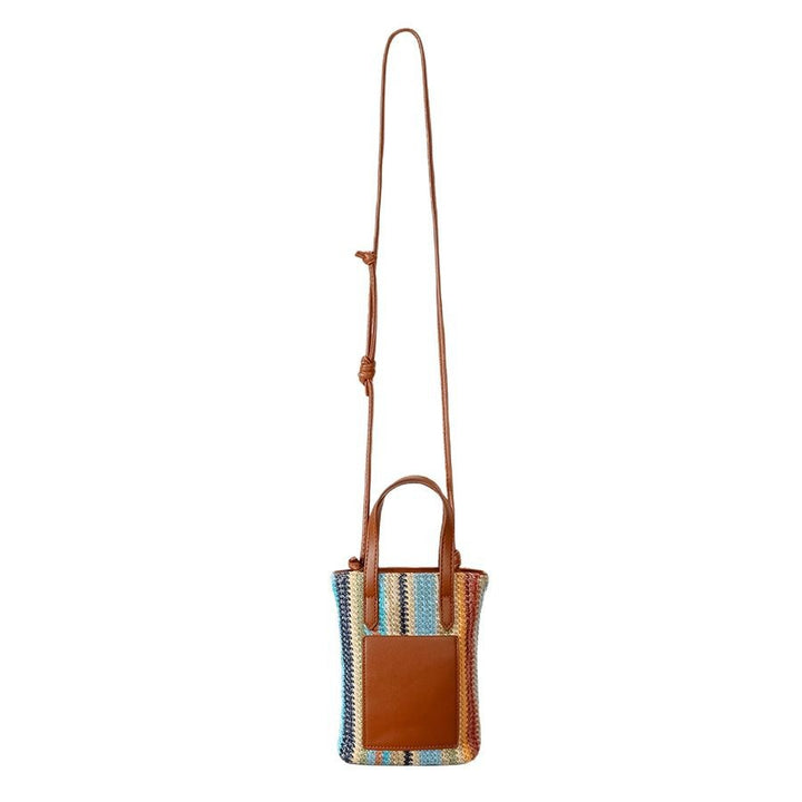 Playful Woven Tote Bag with Teddy Bear Detail