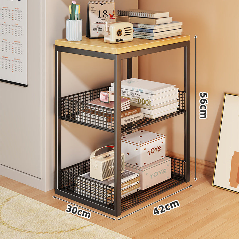 Two-Tier Rolling Mesh Storage Cart with Wood Top and Locking Casters