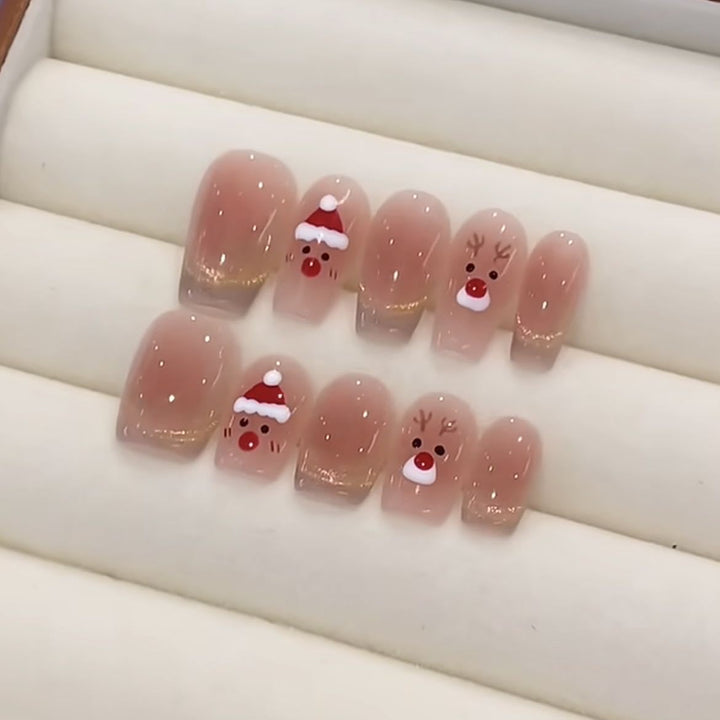 Festive Rudolph-Themed Press-On Nail Set Kalsten