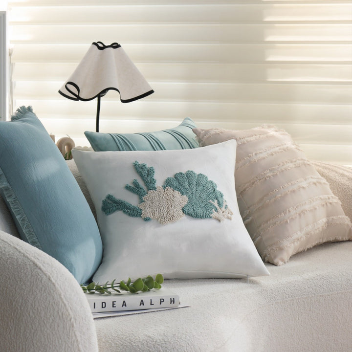Square cushion cover in boho look with flat fringe runs and linen appearance, concealed zipper Kalsten