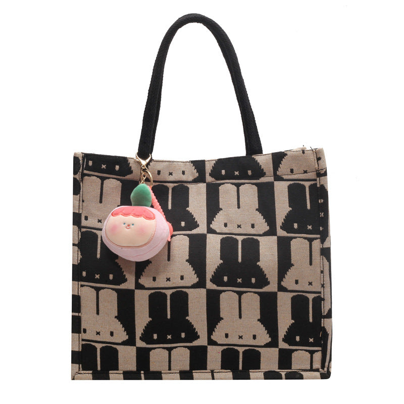 Cute Rabbit Print Canvas Tote Bag