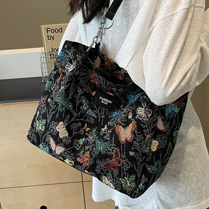 Artistic Floral Print Canvas Tote Bag