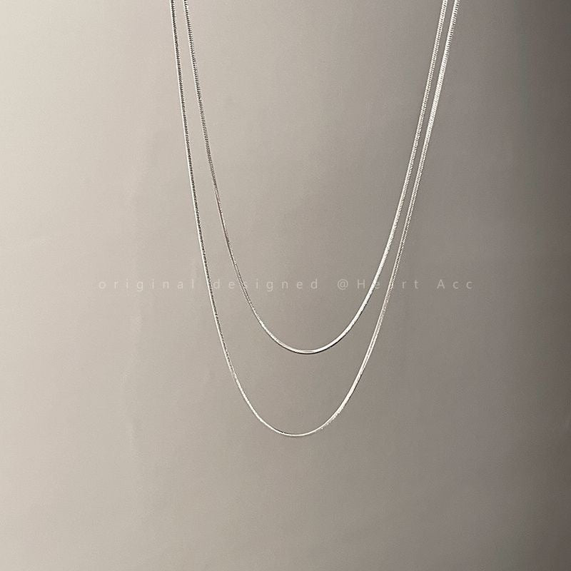 Layered Sleek Silver Chain Necklace Kalsten