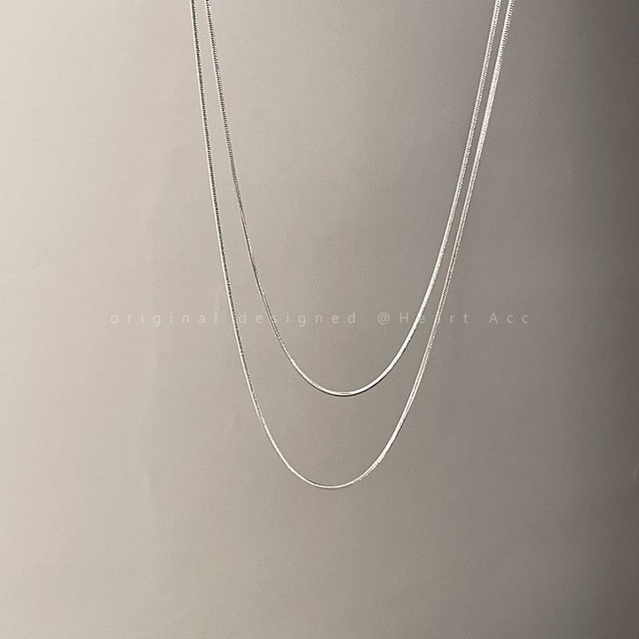 Layered Sleek Silver Chain Necklace Kalsten