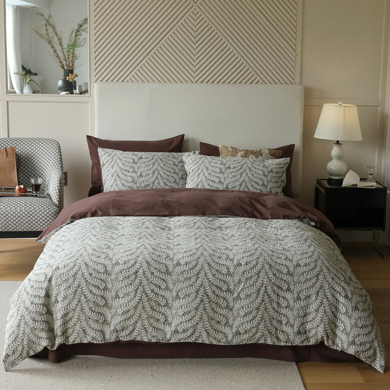 Elegant cotton-linen bedding set with quilted jacquard structure