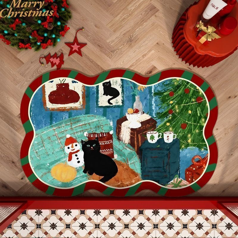 Whimsical Cat-Themed Holiday Floor Mat