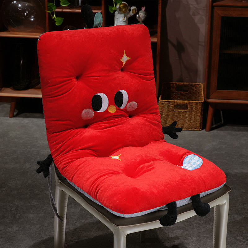 Padded plush seat cushion with high backrest and cute character