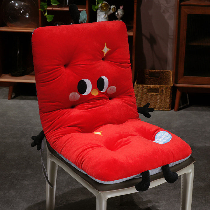 Padded plush seat cushion with high backrest and cute character