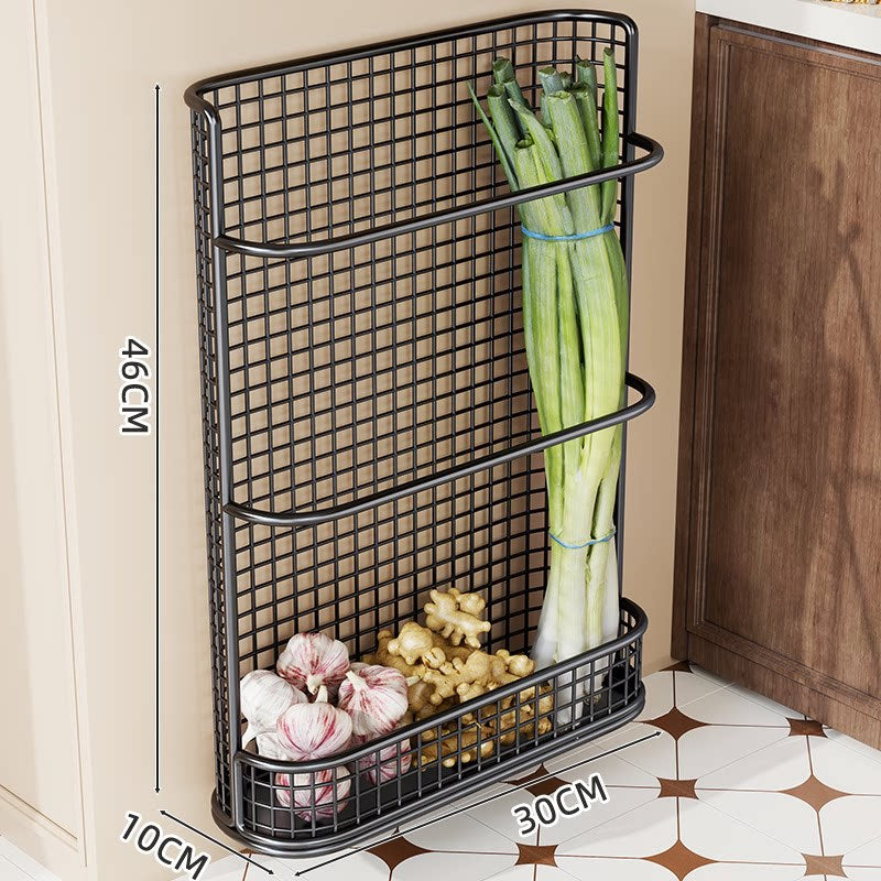 Slim Wall-Mounted Wire Grid Kitchen Vertical Storage Basket Organizer
