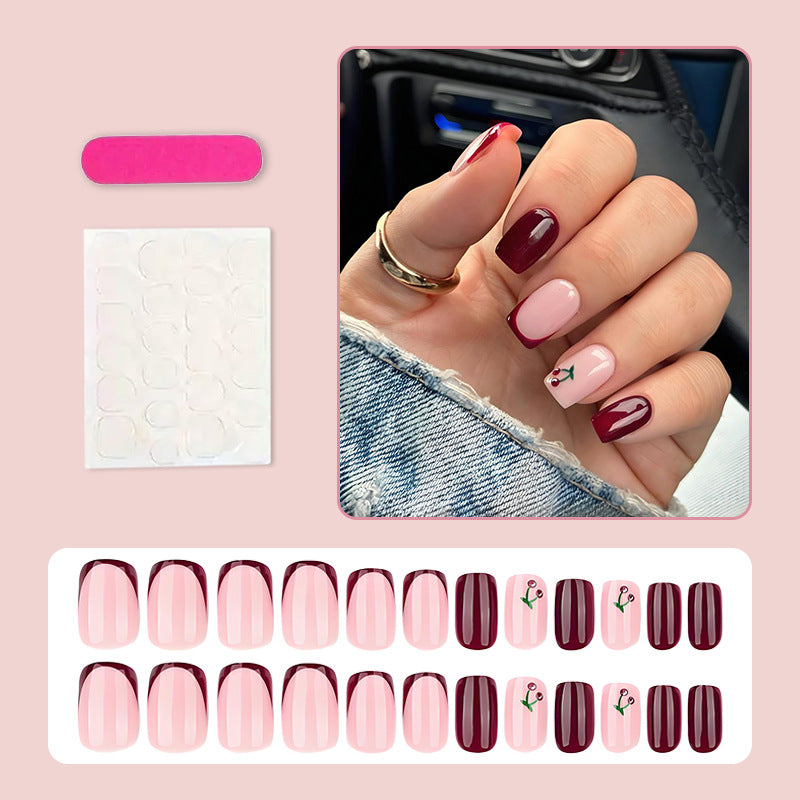 Artificial nail set with elegant flower and gradient designs Kalsten