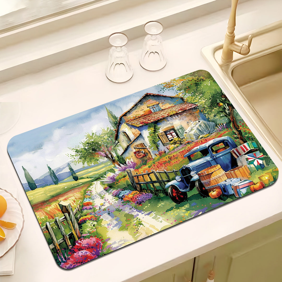 Artistic Vintage-Themed Kitchen Mat