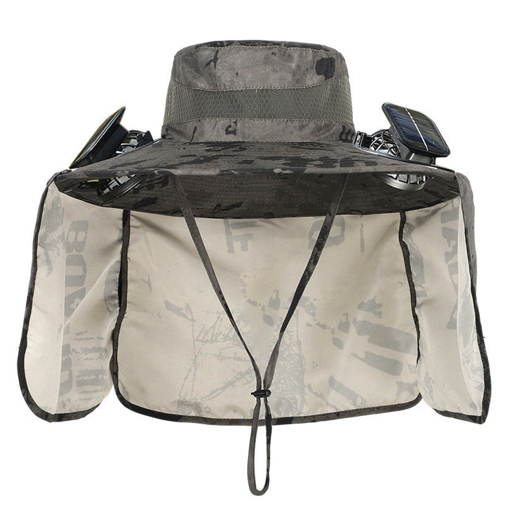 Sun hat with neck protection and integrated solar-powered dual fans Kalsten