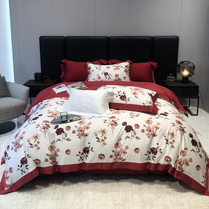 Bedding set with floral printed edge and contrasting hem Kalsten