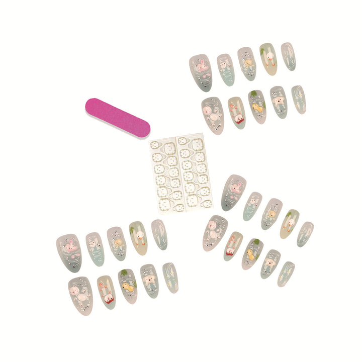 Whimsical Animal-Themed Press-On Nail Art Set