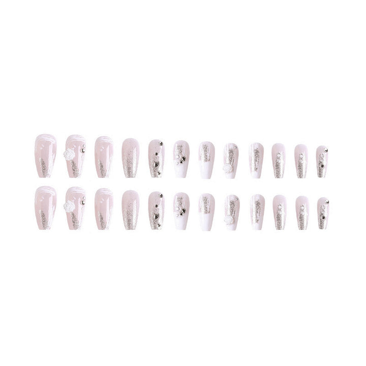 Acrylic nail set with elegant 3D flower and glitter decorations Kalsten