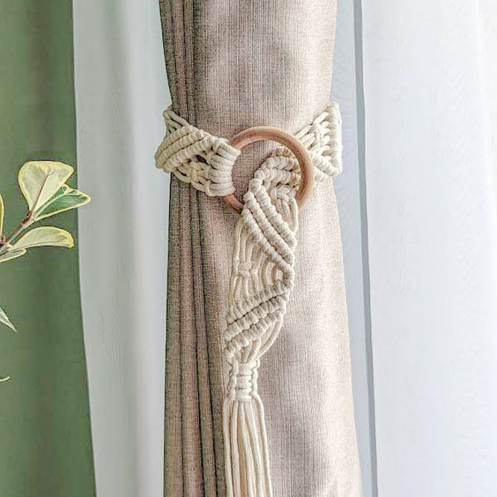 Macrame Curtain Tieback with Wooden Ring Kalsten