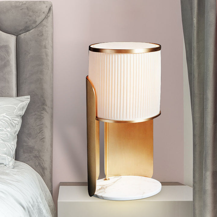 Elegant Marble Base Table Lamp with Pleated Shade