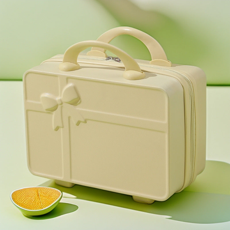structured hard-shell cosmetic travel case with embossed bow and dual top handles Kalsten