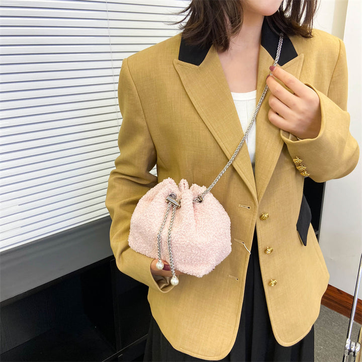 Plush Drawstring Bucket Bag