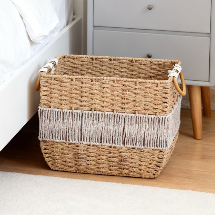 Handmade storage basket with fringes Kalsten