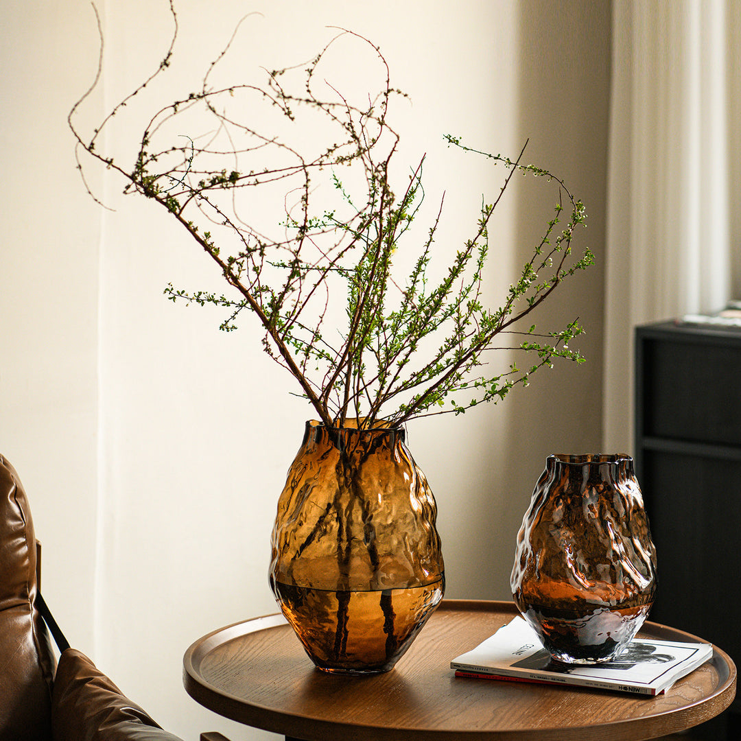 Handblown Textured Organic Glass Floor Vase with Narrow Mouth Kalsten