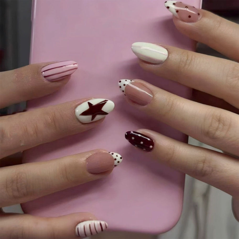Artistic Press-On Nail Set with Star and Abstract Designs