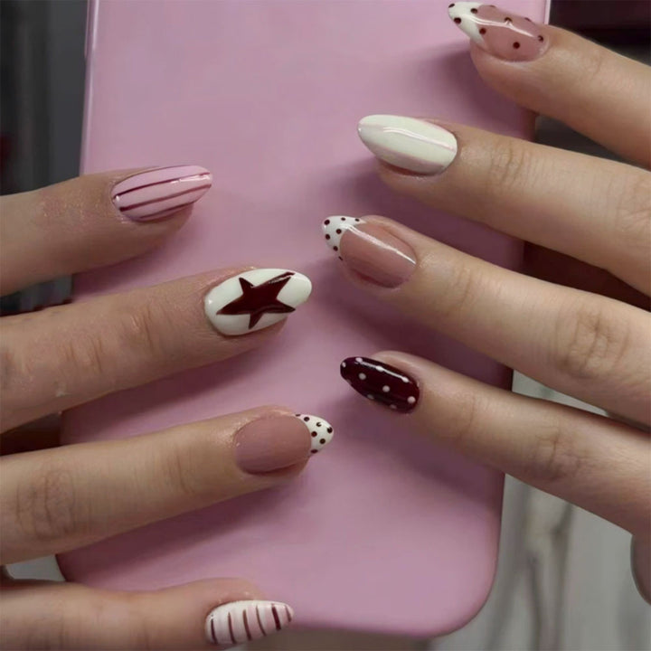 Artistic Press-On Nail Set with Star and Abstract Designs