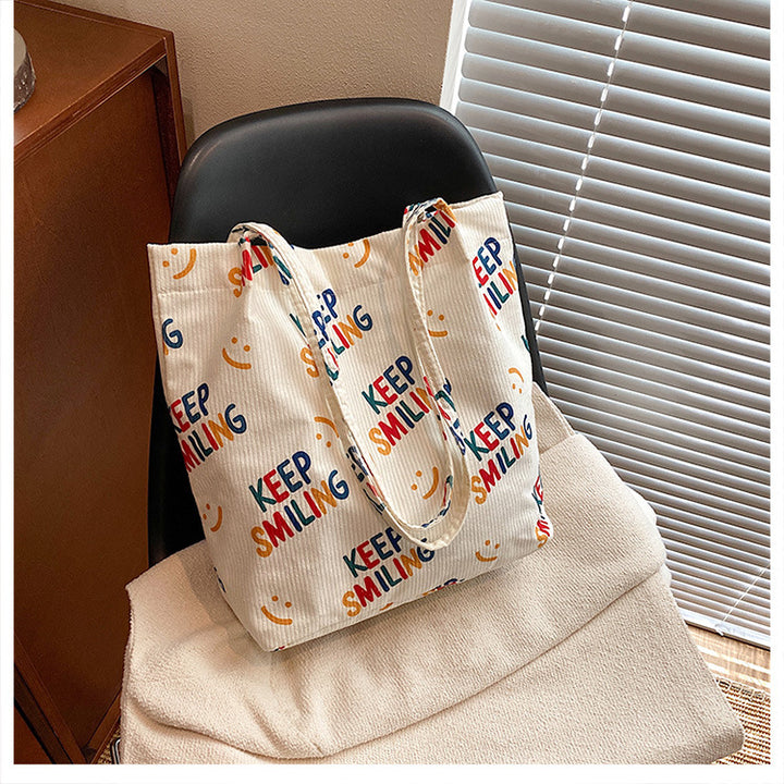 Smiley Face Patterned Canvas Tote Bag