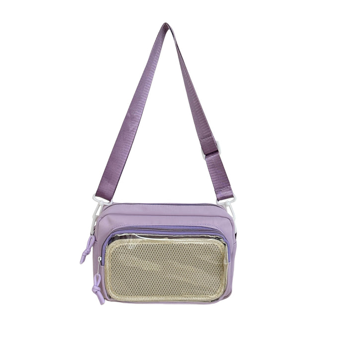 Shoulder bag with transparent viewing pocket and playful graphic design Kalsten