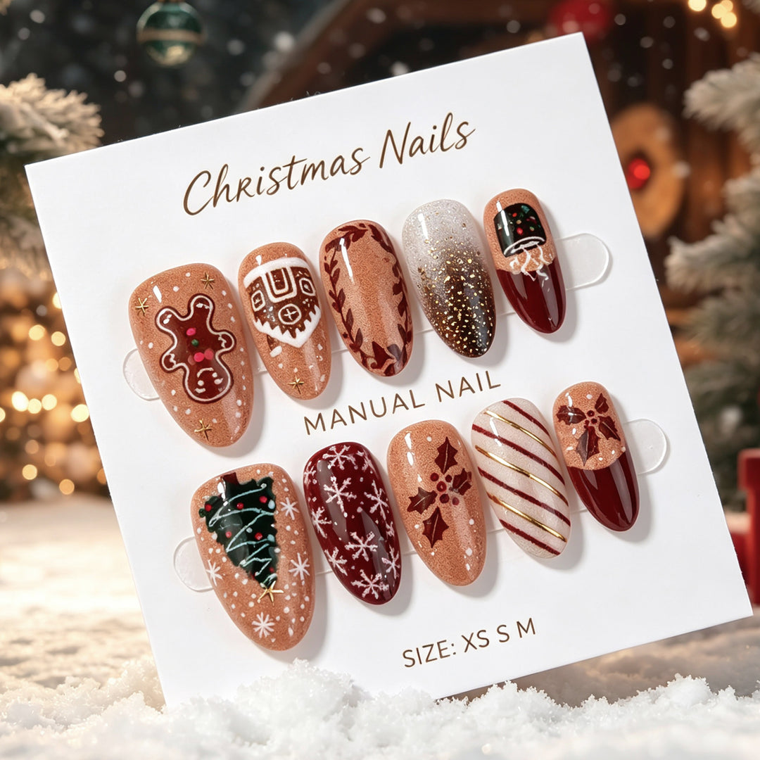 Festive Christmas-Themed Manual Press-On Nail Art Set