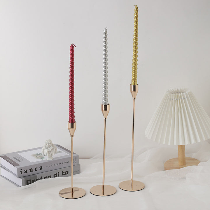 Hand-Poured Spiral Twist Long-Profile Dripless Dinner Taper Candles Set