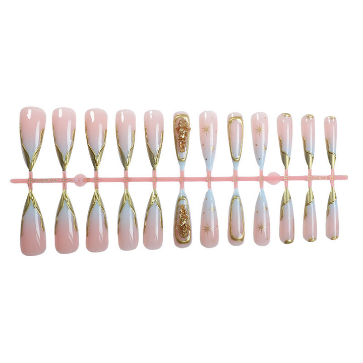 Artificial Nail Set with delicate golden accents and glitter motifs Kalsten