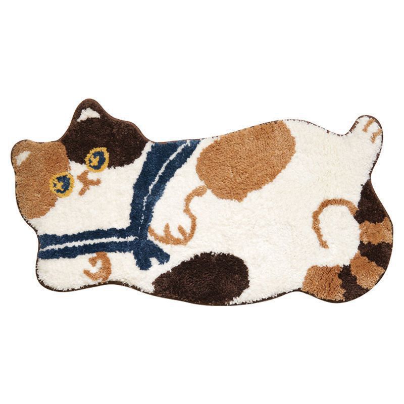 Cartoon Cat-Shaped Plush Bath Mat for Bathroom