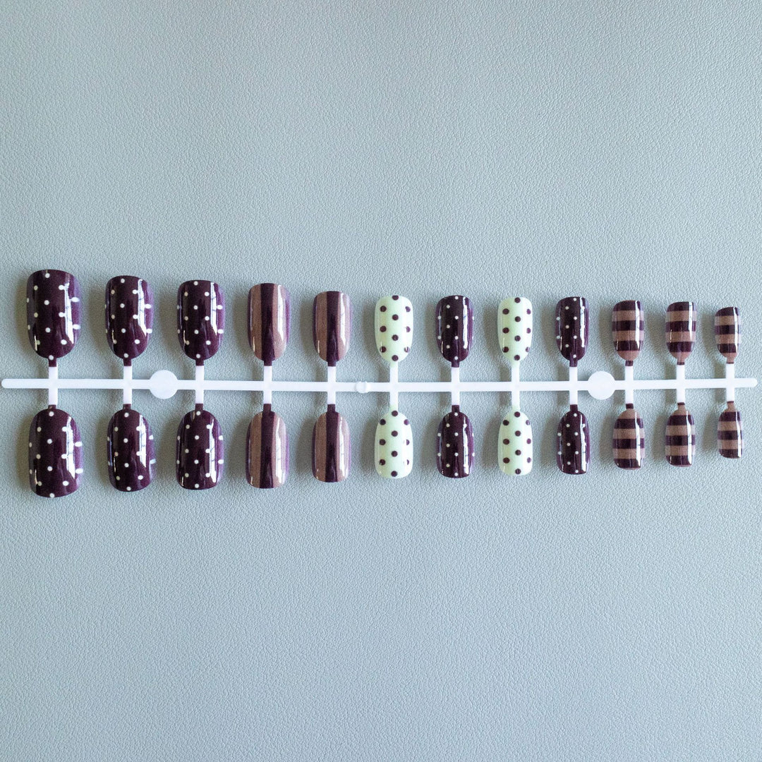 Artistic Nail Art Kit with Chocolate and Polka Dot Designs