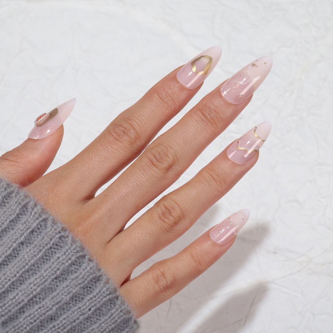 Elegant Stiletto Press-On Nail Set with Gold Accents Kalsten