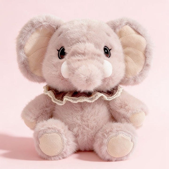 Plush Elephant Sitting Cuddler with Lace-Trimmed Plaid Collar & Bean-Fill Base Kalsten