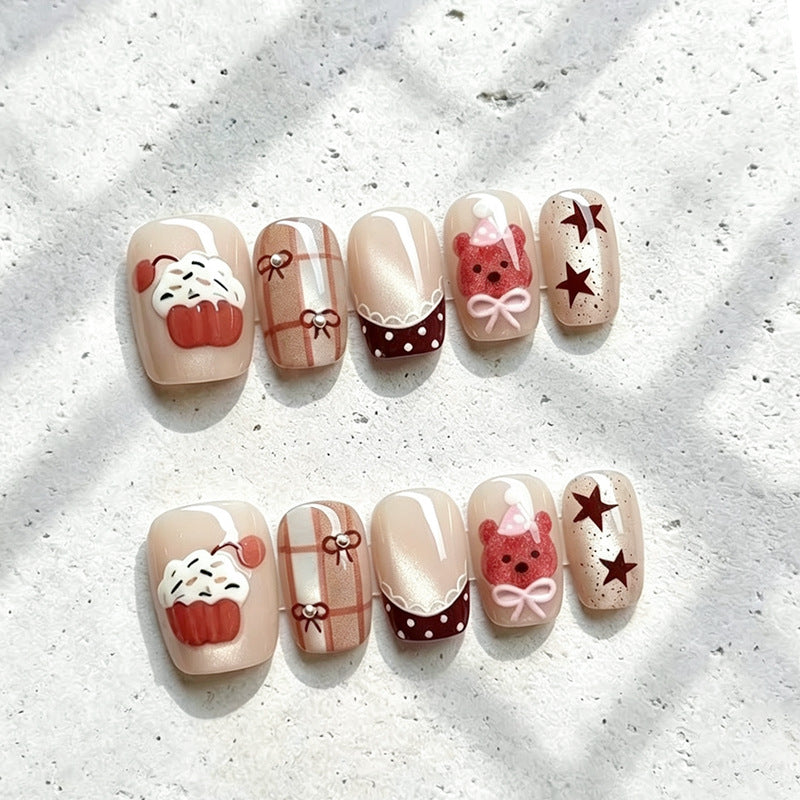 Whimsical Cupcake-Themed Press-On Nail Art Set Kalsten