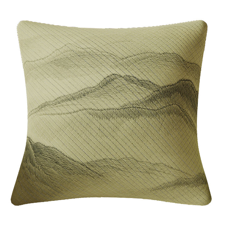 Decorative Rectangular Jacquard Lumbar Pillow Cover with Mountain Landscape Motif