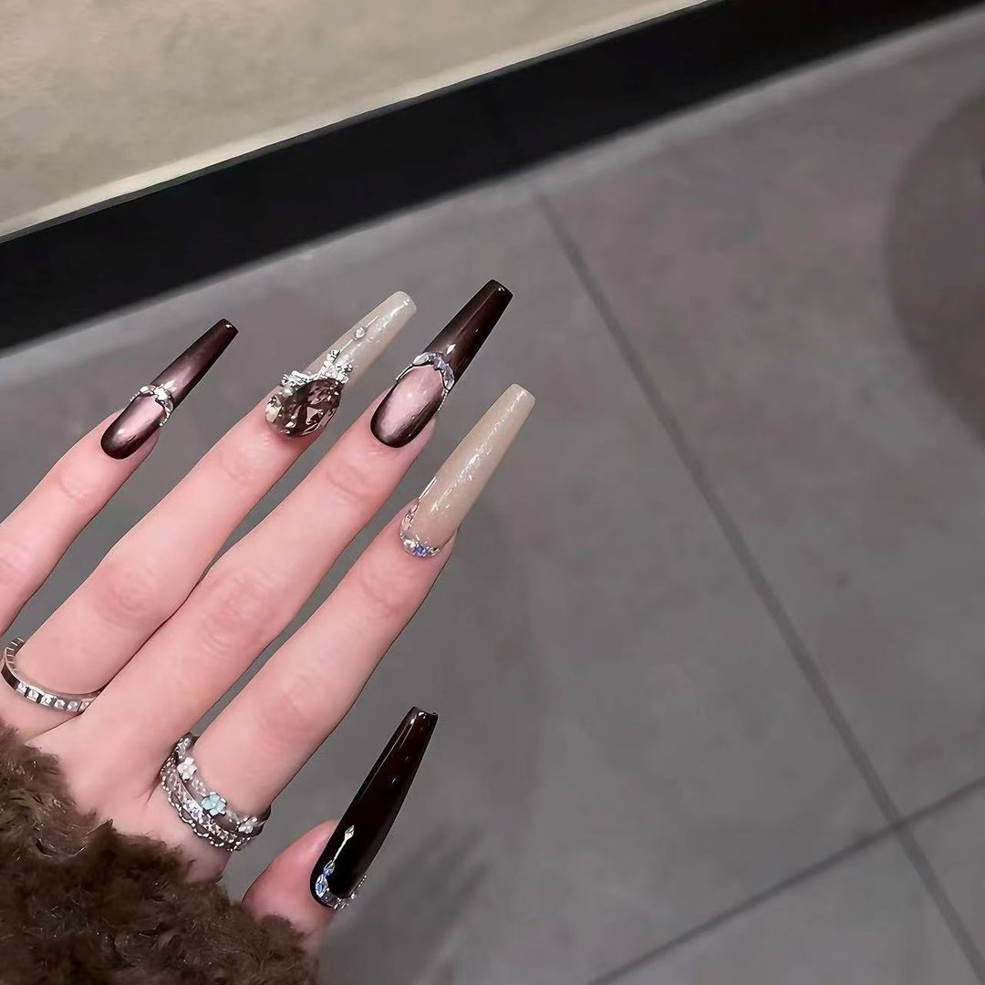 Premium Stiletto Nail Art Extensions with Crystal Accents